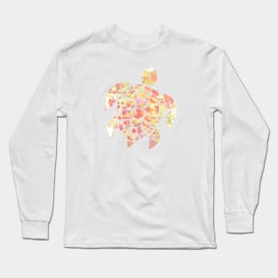 Sea Turtle Design in Yellow and Coral Paint Drops Pattern Long Sleeve T-Shirt